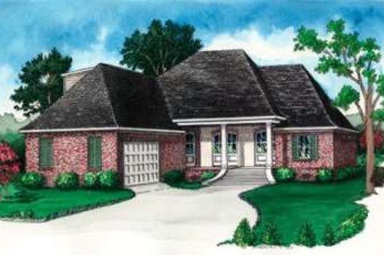 Exterior - Front Elevation for European House Plan #16-309 - 3 bed, 2.5 bath