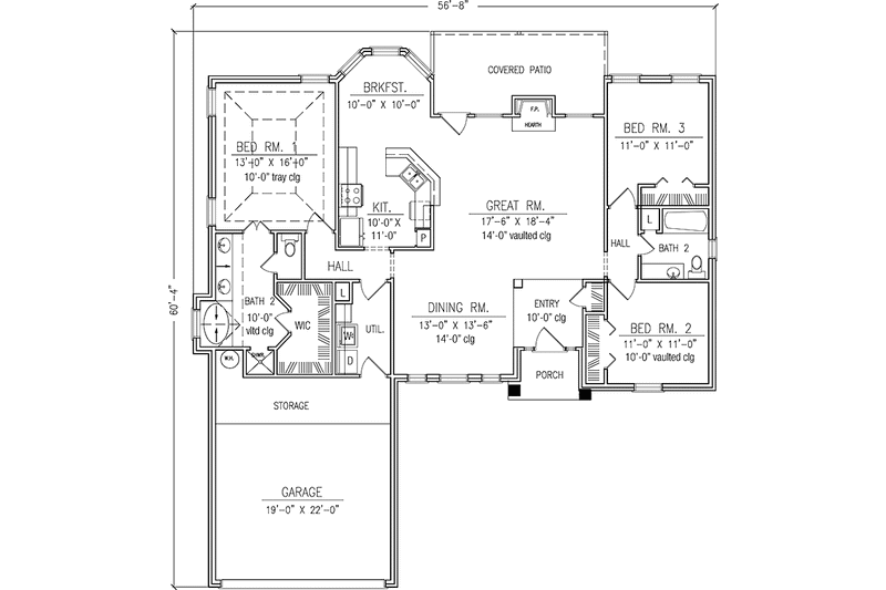 Architectural House Design - Floor Plan - Main Floor for Country House Plan #42-702 - 3 bed, 2 bath
