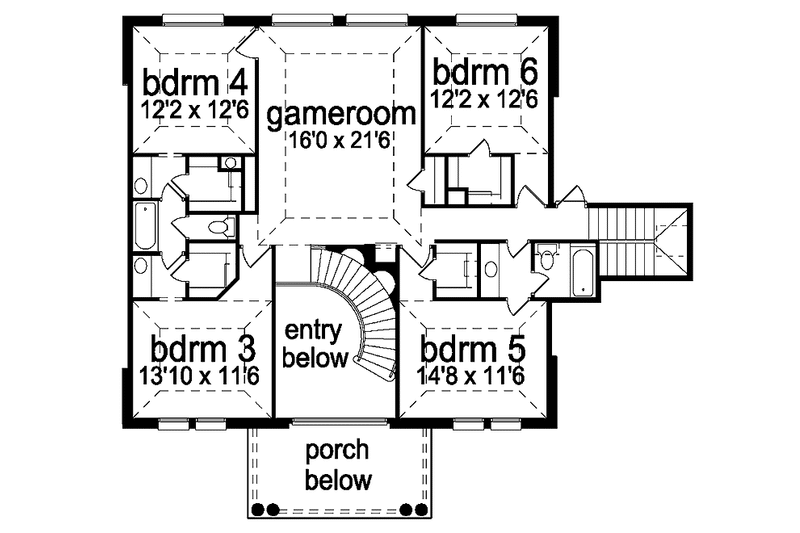Home Plan - Floor Plan - Upper Floor for Colonial House Plan #84-741 - 6 bed, 5.5 bath