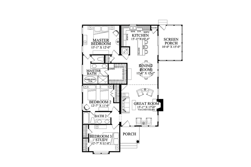 Architectural House Design - Floor Plan - Main Floor for Bungalow House Plan #137-360 - 3 bed, 2 bath
