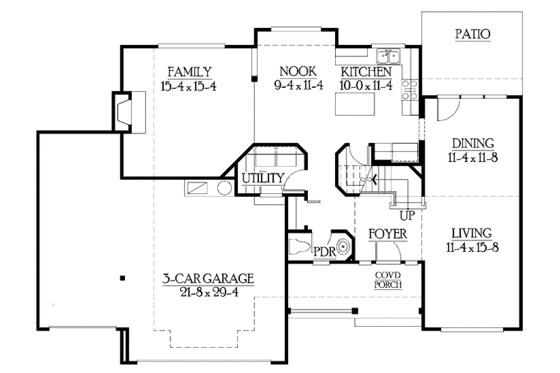 Floor Plan - Main Floor for Craftsman House Plan #132-266 - 3 bed, 2.5 bath