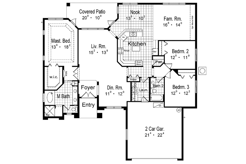 Home Plan - Floor Plan - Main Floor for Mediterranean House Plan #417-768 - 3 bed, 2 bath