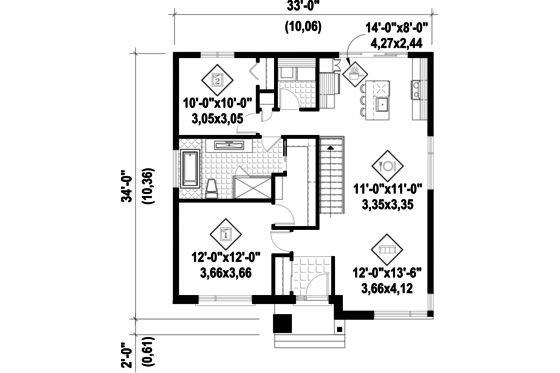 Floor Plan - Main Floor for Contemporary House Plan #25-4453 - 2 bed, 1 bath