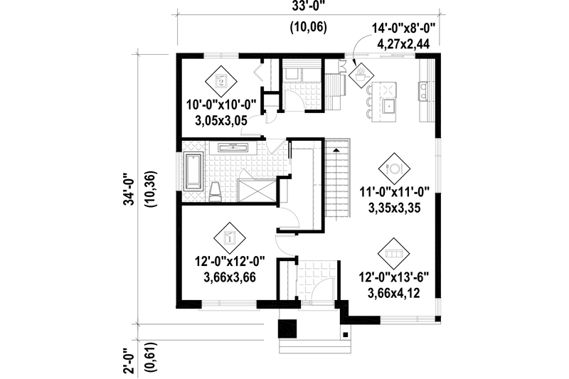 Dream House Plan - Floor Plan - Main Floor for Contemporary House Plan #25-4453 - 2 bed, 1 bath