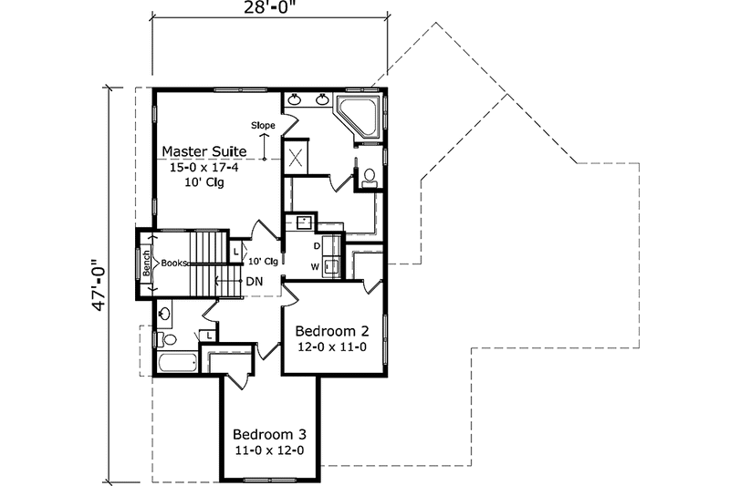 House Blueprint - Floor Plan - Upper Floor for Country House Plan #981-4 - 3 bed, 2.5 bath