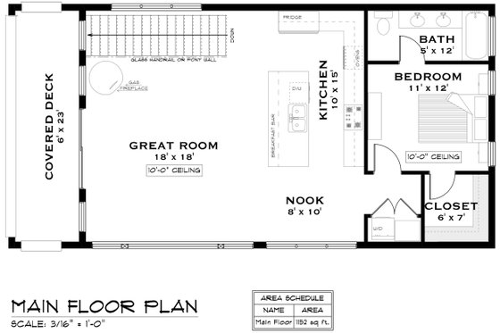 Floor Plan - Main Floor for Cottage House Plan #1101-20 - 1 bed, 1 bath