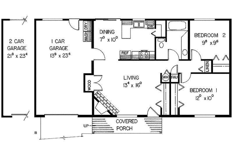 Dream House Plan - Floor Plan - Main Floor for Ranch House Plan #60-679 - 2 bed, 1 bath