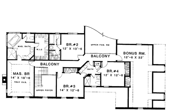Architectural House Design - Colonial Floor Plan - Upper Floor Plan #1001-83
