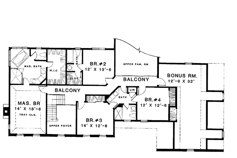 Architectural House Design - Floor Plan - Upper Floor for Colonial House Plan #1001-83 - 4 bed, 3.5 bath