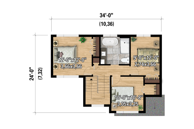 European Style House Plan - 3 Beds 1.5 Baths 1330 Sq/Ft Plan #25-5017 ...