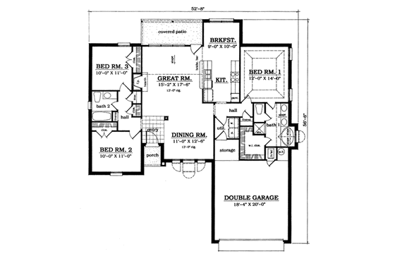 Floor Plan - Main Floor for Traditional House Plan #42-113 - 3 bed, 2 bath