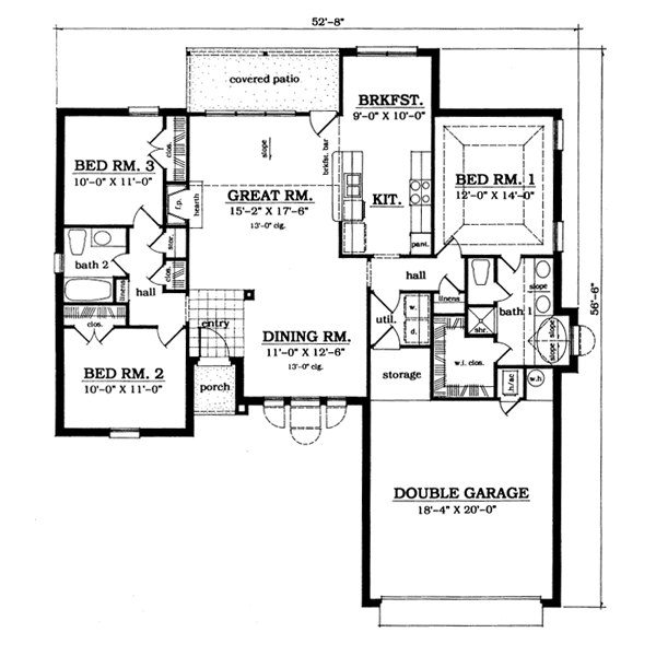 Floor Plan - Main Floor for Traditional House Plan #42-113 - 3 bed, 2 bath