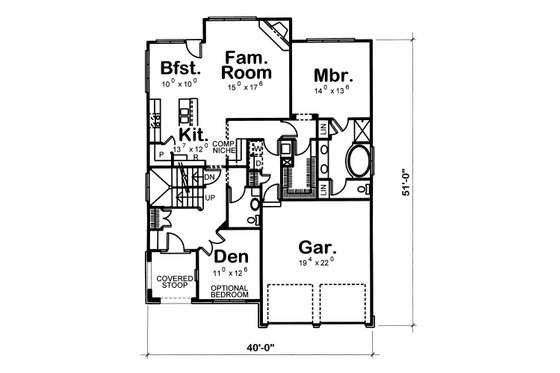 Floor Plan - Main Floor for European House Plan #20-1231 - 3 bed, 2.5 bath