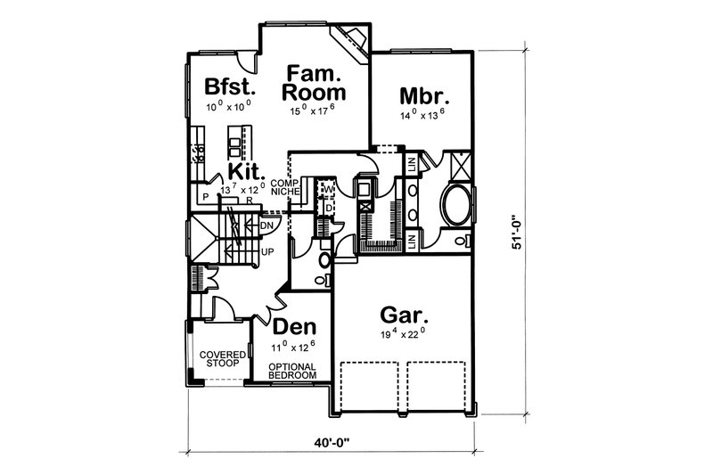 House Blueprint - Floor Plan - Main Floor for European House Plan #20-1231 - 3 bed, 2.5 bath
