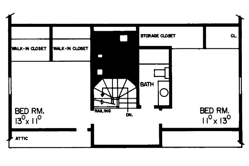 Architectural House Design - Floor Plan - Upper Floor for Colonial House Plan #72-672 - 3 bed, 1.5 bath