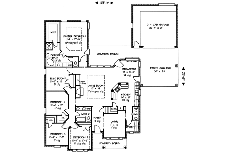 Architectural House Design - Floor Plan - Main Floor for Country House Plan #968-20 - 4 bed, 2.5 bath