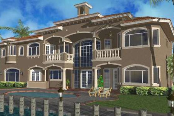 Exterior - Rear Elevation for Mediterranean House Plan #420-183 - 4 bed, 5.5 bath
