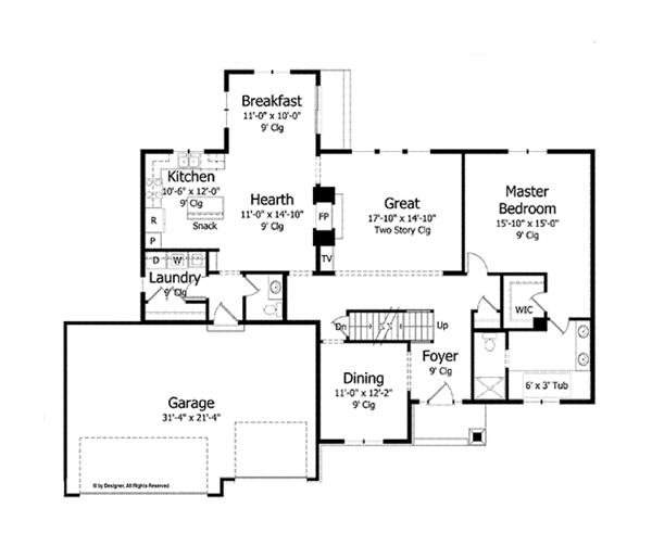 House Blueprint - Colonial Floor Plan - Main Floor Plan #51-1019