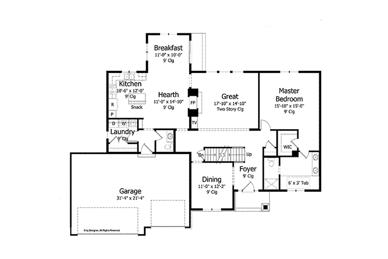 House Blueprint - Floor Plan - Main Floor for Colonial House Plan #51-1019 - 4 bed, 3.5 bath