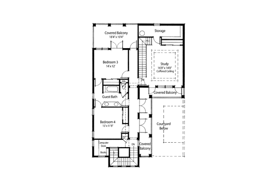 Floor Plan - Upper Floor for Mediterranean House Plan #938-25 - 4 bed, 3.5 bath