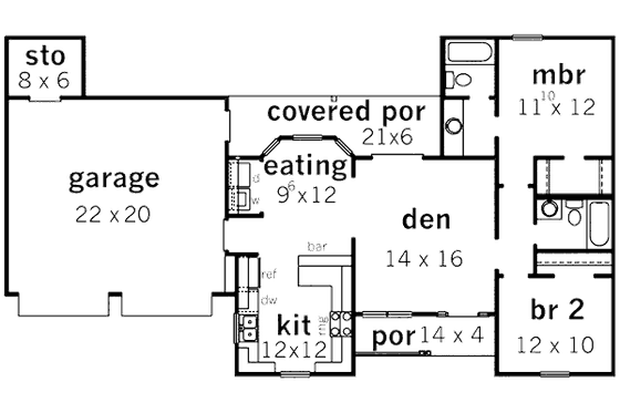 Floor Plan - Main Floor for Country House Plan #16-287 - 2 bed, 2 bath