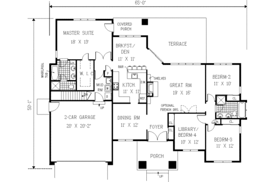 Floor Plan - Main Floor for European House Plan #3-148 - 3 bed, 2 bath