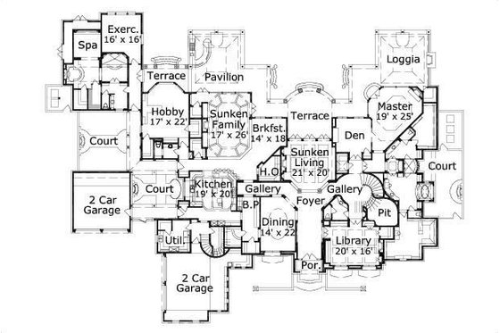 Floor Plan - Main Floor for European House Plan #411-424 - 5 bed, 5.5 bath