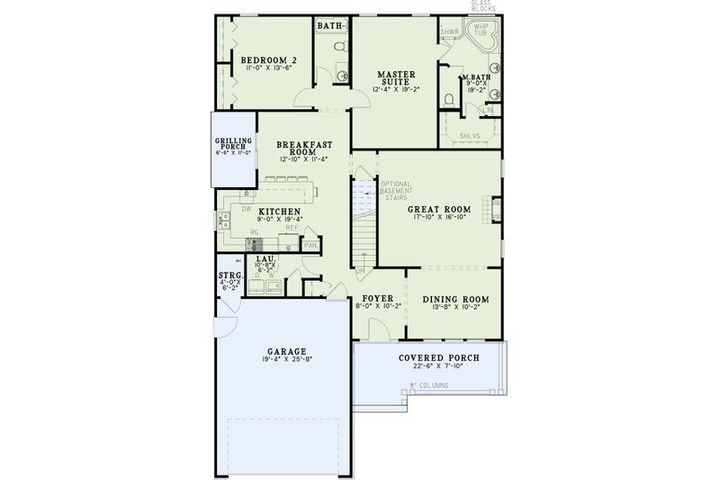 House Blueprint - Floor Plan - Main Floor for Craftsman House Plan #17-3453 - 2 bed, 2 bath