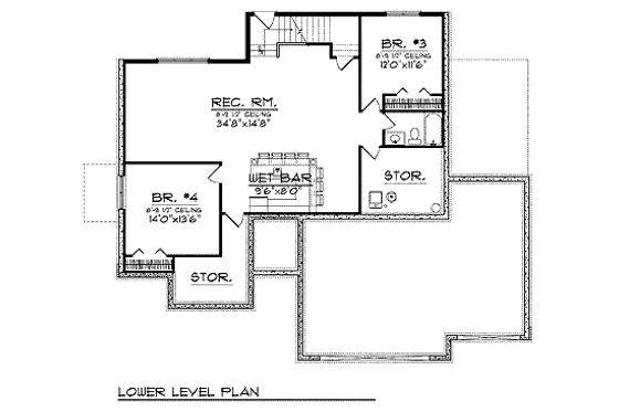 Floor Plan - Lower Floor for Ranch House Plan #70-911 - 4 bed, 3 bath