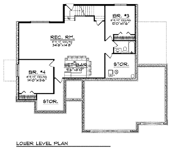Architectural House Design - Ranch Floor Plan - Lower Floor Plan #70-911