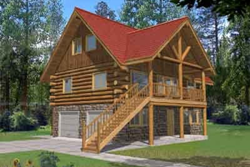 Architectural House Design - Log Exterior - Front Elevation Plan #117-485