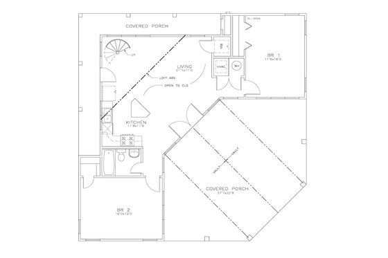 Floor Plan - Main Floor for Southern House Plan #8-235 - 2 bed, 1 bath