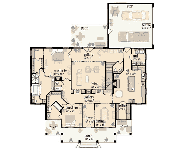 Home Plan - Southern Floor Plan - Main Floor Plan #36-229