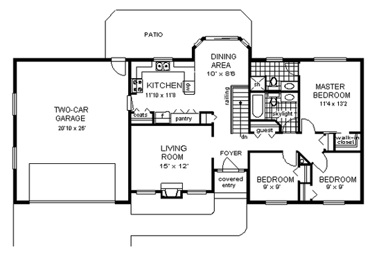 Floor Plan - Main Floor for Ranch House Plan #18-169 - 3 bed, 2 bath