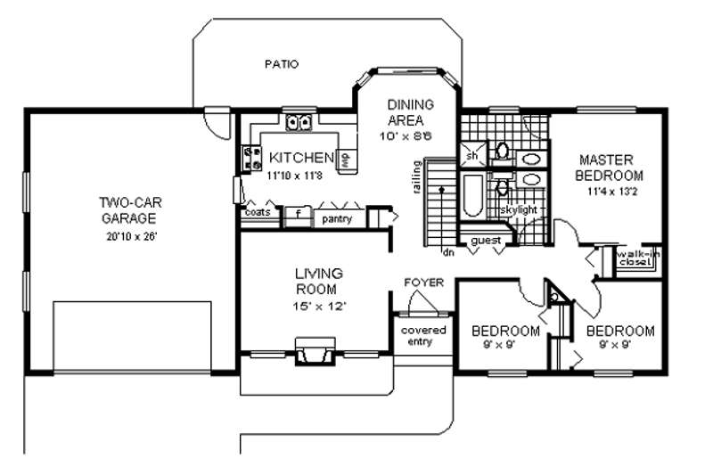Architectural House Design - Floor Plan - Main Floor for Ranch House Plan #18-169 - 3 bed, 2 bath