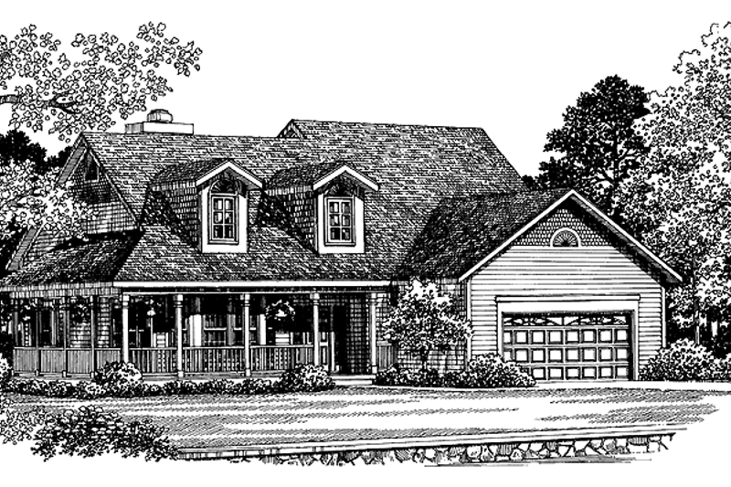 House Blueprint - Country Exterior - Front Elevation Plan #72-1005