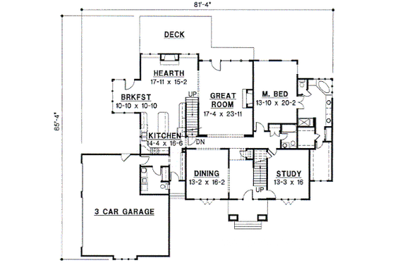 Floor Plan - Main Floor for Traditional House Plan #67-229 - 4 bed, 4 bath