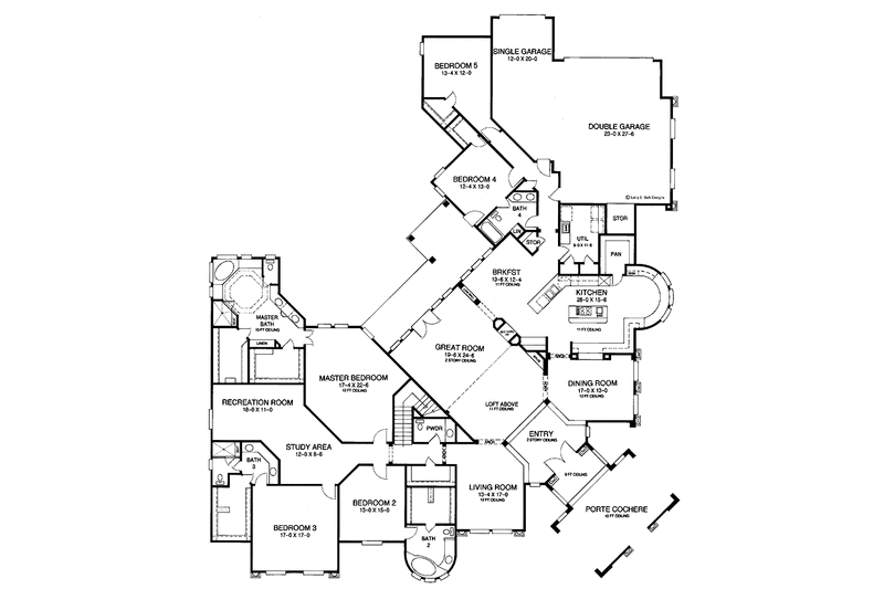 House Blueprint - Floor Plan - Main Floor for Mediterranean House Plan #952-81 - 5 bed, 4.5 bath