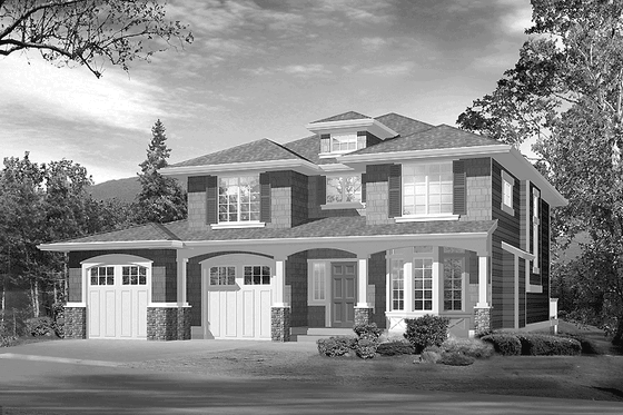 Exterior - Front Elevation 3 for Prairie House Plan #132-262 - 4 bed, 3.5 bath