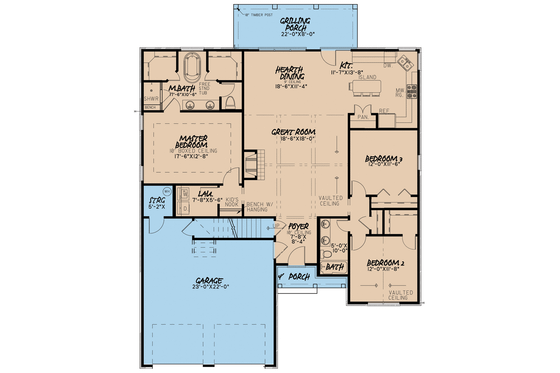 Floor Plan - Main Floor for Ranch House Plan #923-92 - 3 bed, 2 bath