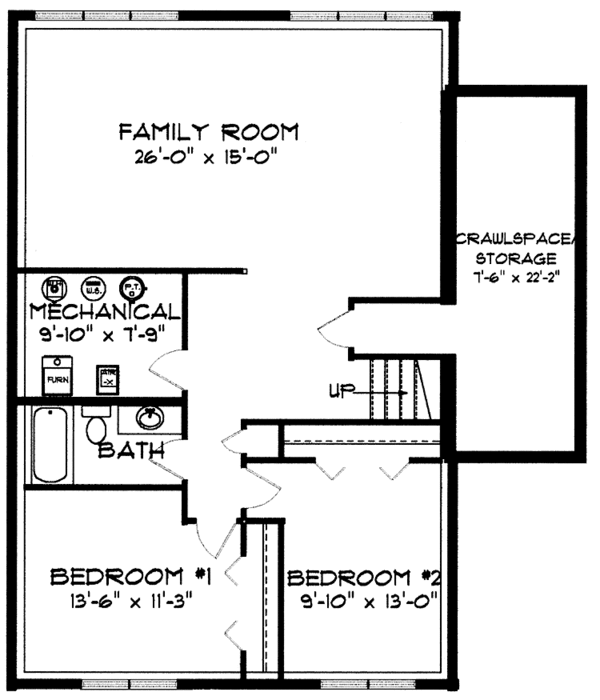 House Blueprint - Traditional Floor Plan - Lower Floor Plan #980-2
