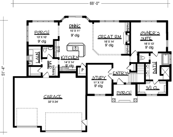 Home Plan - Country Floor Plan - Main Floor Plan #320-1038