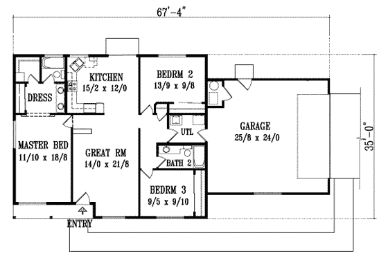 Floor Plan - Main Floor for Adobe / Southwestern House Plan #1-1134 - 3 bed, 2 bath