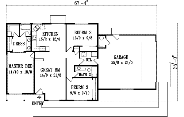 Adobe / Southwestern Floor Plan - Main Floor Plan #1-1134