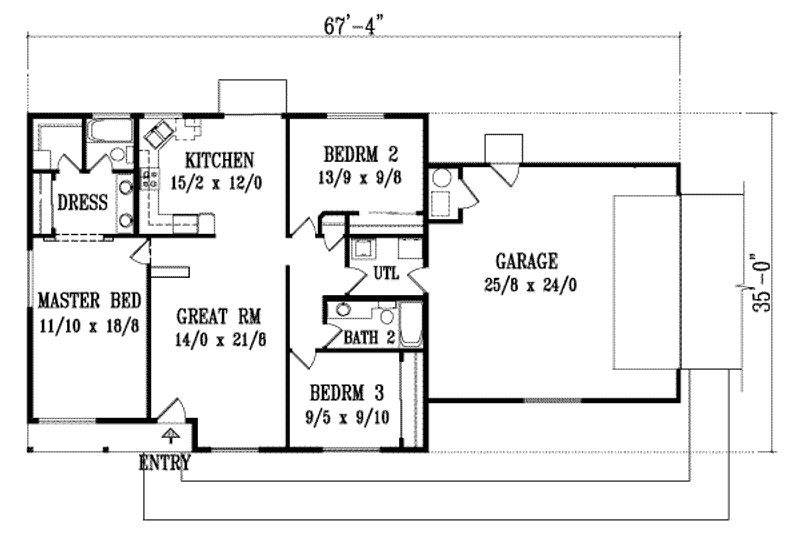 House Design - Floor Plan - Main Floor for Adobe / Southwestern House Plan #1-1134 - 3 bed, 2 bath