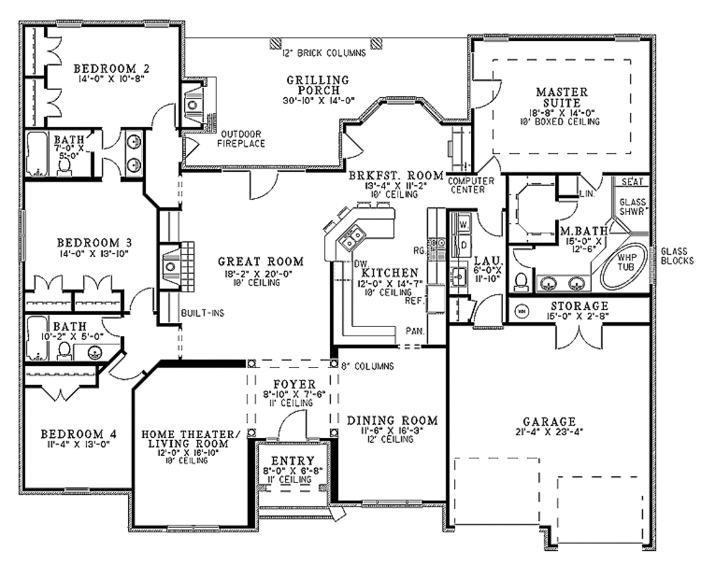 Country Style House Plan 4 Beds 3 Baths 2525 Sq Ft Plan 17 26 Floorplans Com