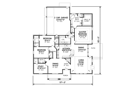 Floor Plan - Main Floor for European House Plan #65-453 - 3 bed, 3 bath