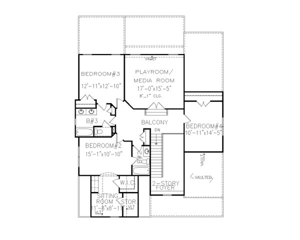 Traditional Floor Plan - Upper Floor Plan #54-582