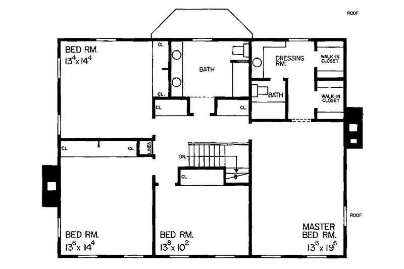 Home Plan - Floor Plan - Upper Floor for Colonial House Plan #72-664 - 4 bed, 2 bath