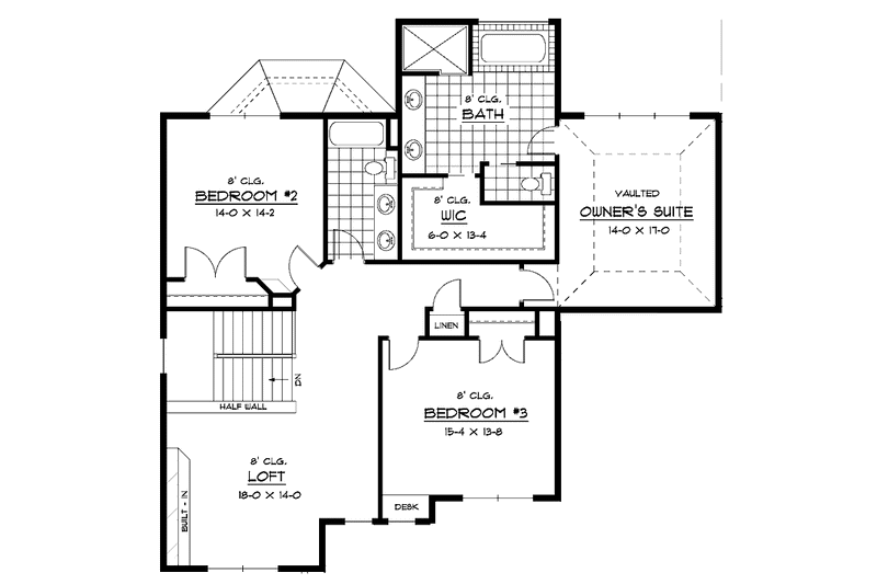 Home Plan - Floor Plan - Upper Floor for Prairie House Plan #51-651 - 3 bed, 2.5 bath
